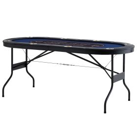 8 Player Foldable Poker Table, Blackjack Texas Holdem Poker Table with Padded Rails and Stainless Steel Cup Holders